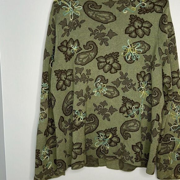 Sigrid Olsen Sport Green Floral Embroidered Cardigan Sweater Large - Picture 8 of 8